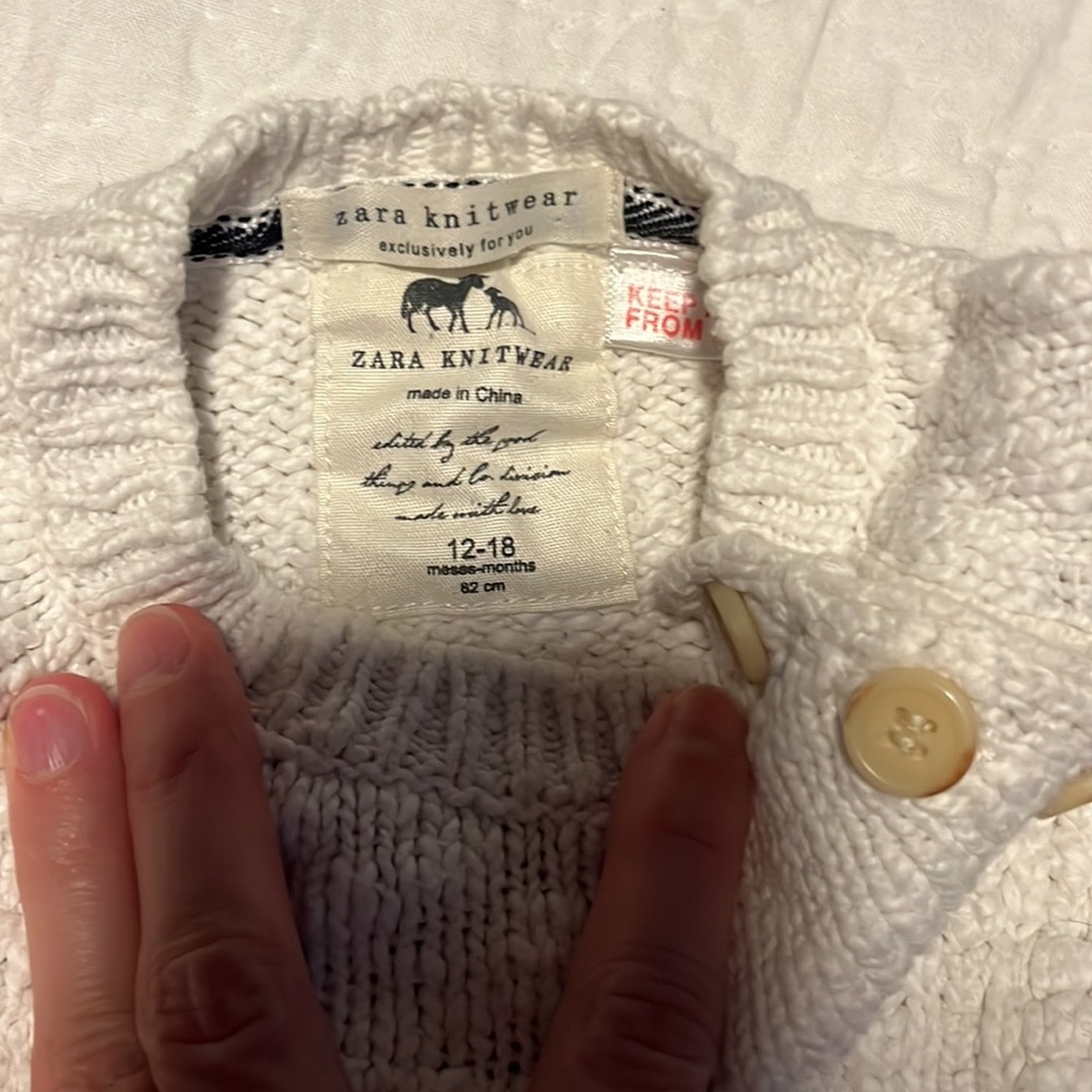 Zara boys white cotton knit sweater size 12/18 months - Picture 3 of 3